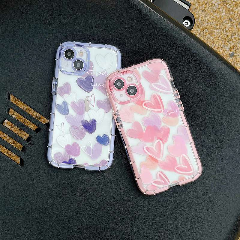 Glowing At Night Soft Case iP iPhone 11 12 13 14 Pro Max X XS XR Max Cute Pink &amp; Purple Love Casing Apple