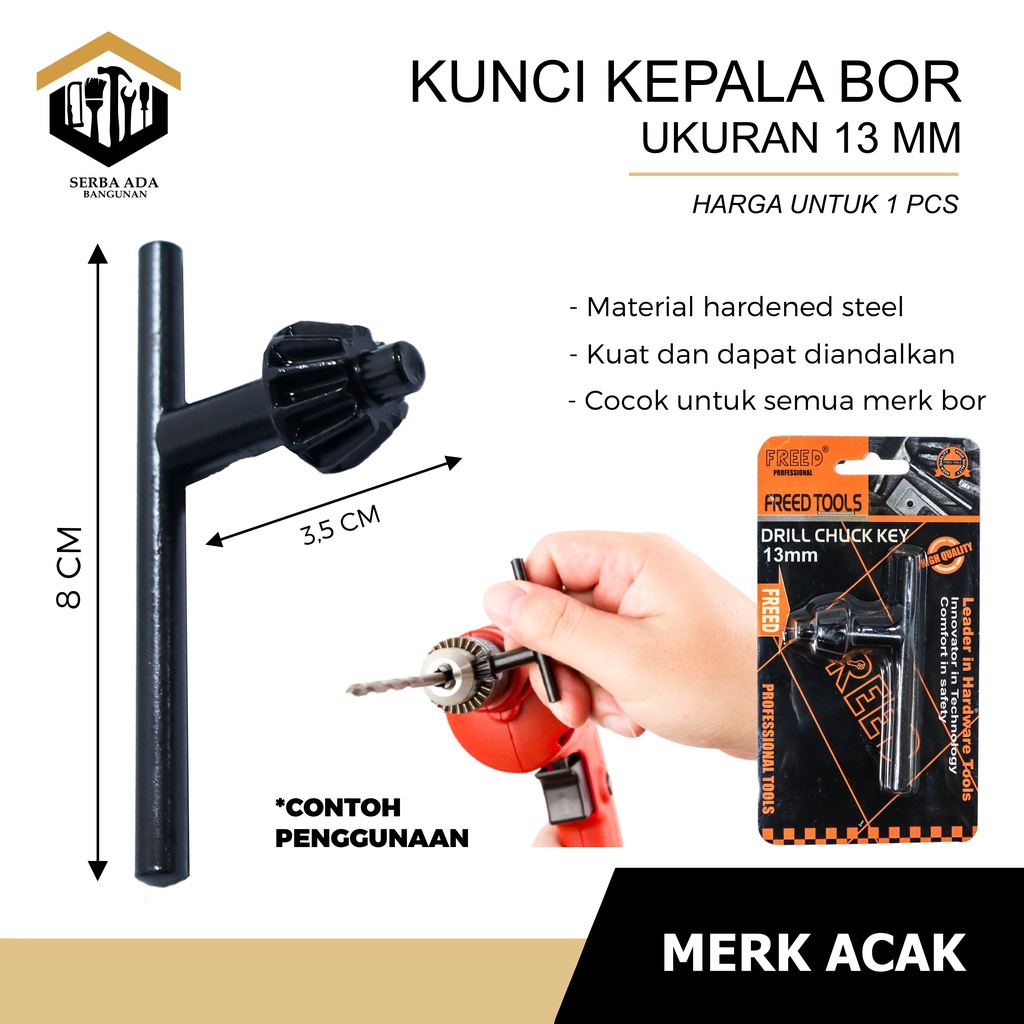 Kunci Kepala Mesin Bor 10mm 13mm - Kunci Bor 10 mm 13 mm Hitam - Key For Drill Chuck