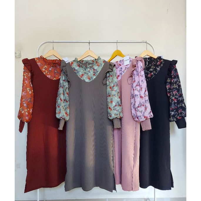 LONG TUNIK CAVEL  LENGAN BALON / LONG TUNIK LENGAN BALON IMPORT LD 110cm