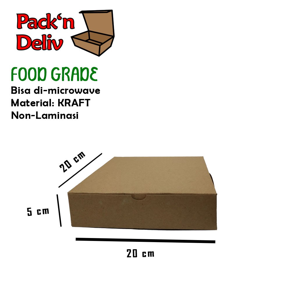 

Kotak Mini Pizza/Martabak Polos Kraft Ukuran 20 x 20 x 5 cm (50 pcs)