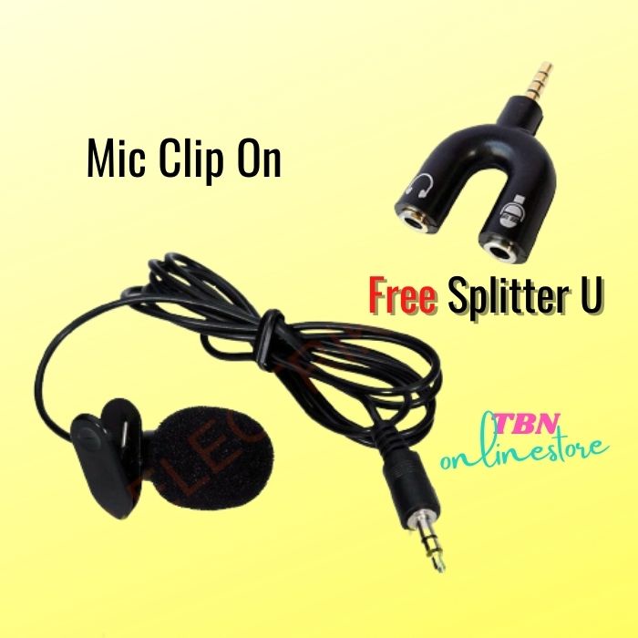 Mic Clip On Youtuber / mic clip on plus Splitter U / Mic Eksternal HP / Mic Youtuber