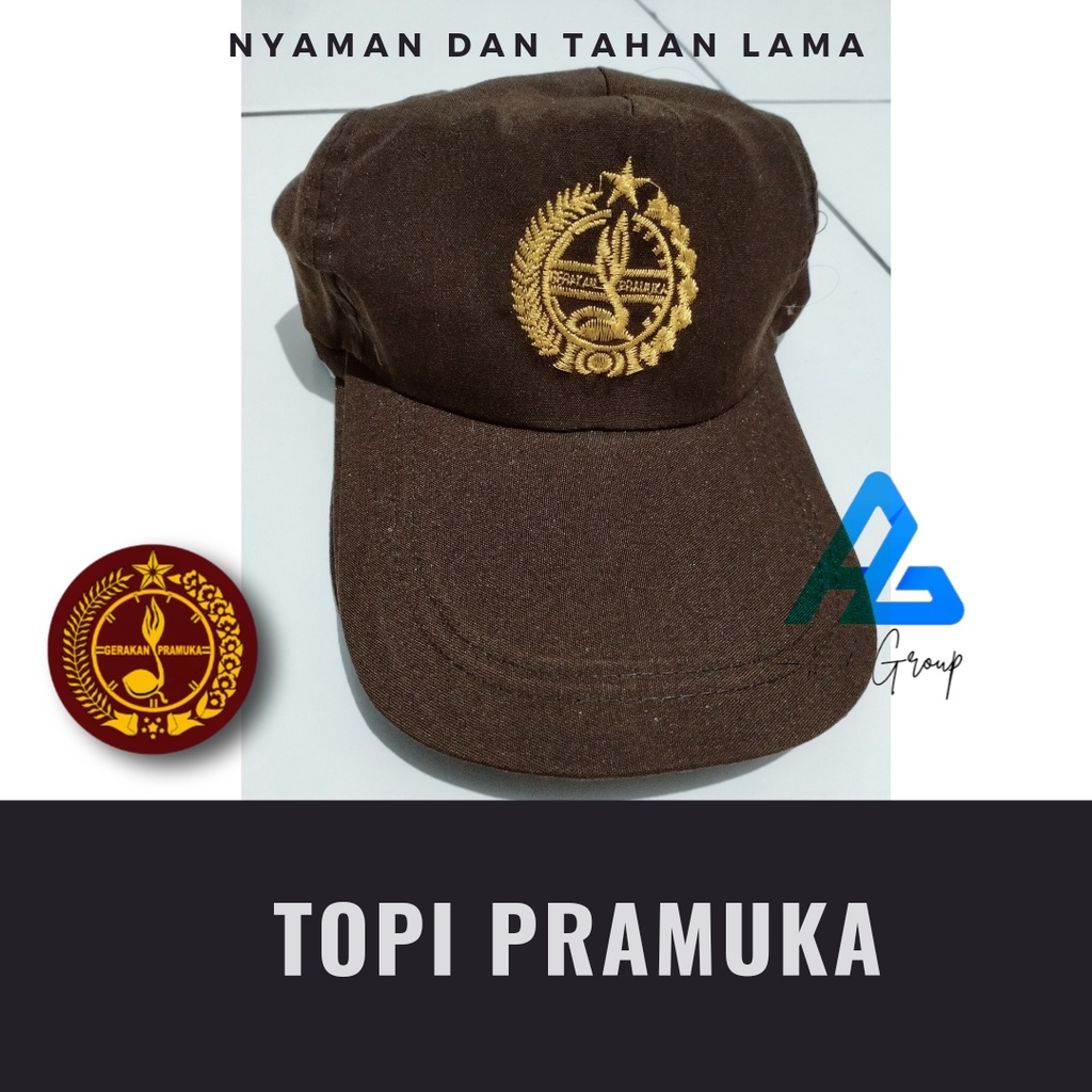 Topi Pramuka Coklat Polos SD logo bordir unisex