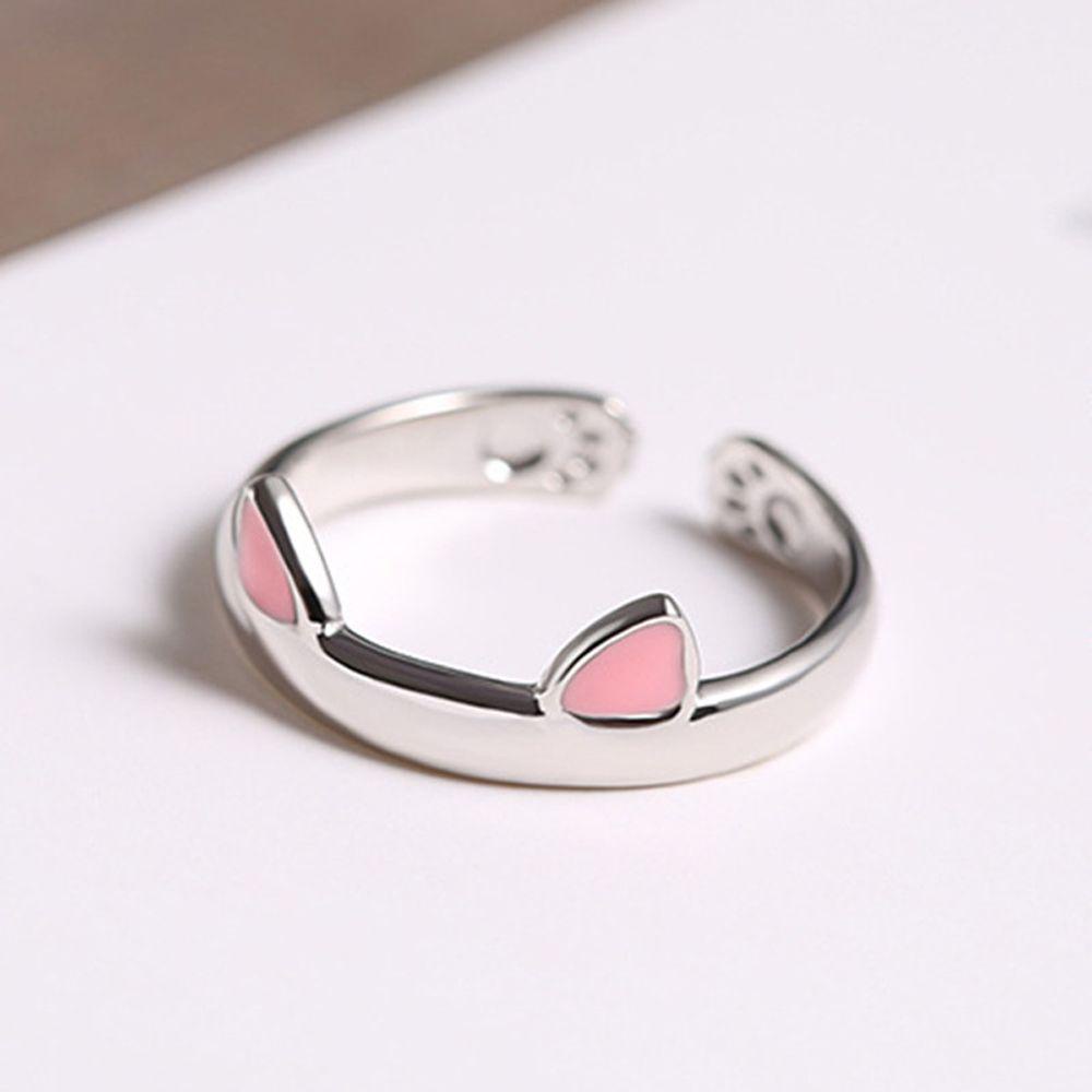 Cincin Telinga Kucing Agustina Lucu Vintage Fashion Hadiah Teman Terbaik Hadiah Hari Valentine Cincin Pasangan Perhiasan Gaya Korea