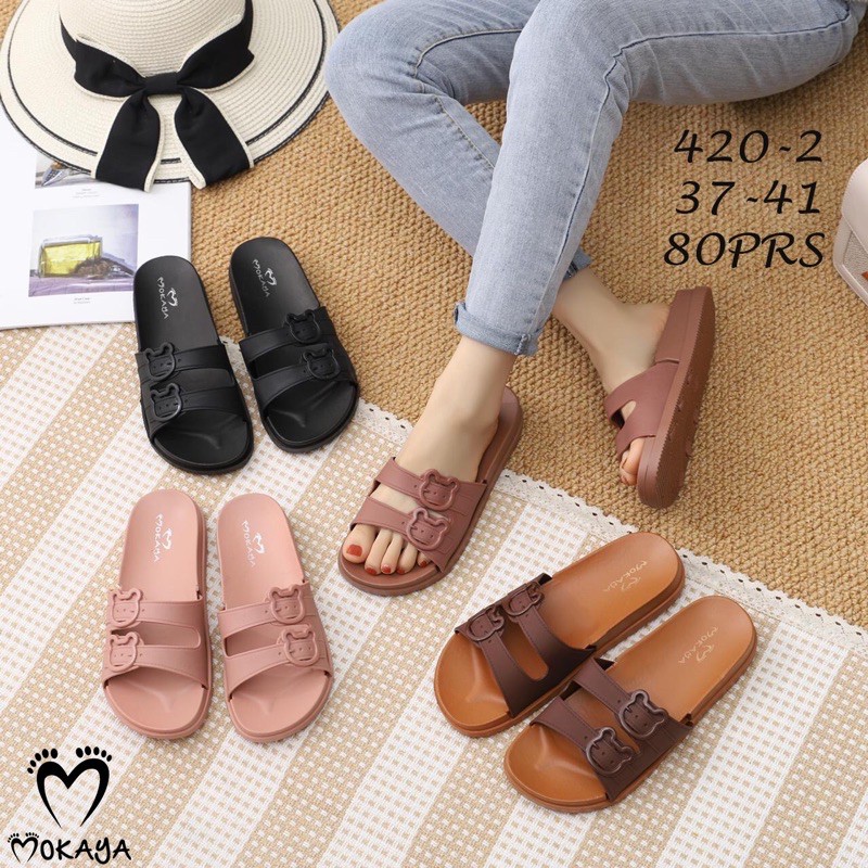 [ SUPER BEST SELLER ] Sandal Slop Jelly Wanita Gesper Bear Lucu Import Mokaya / Size 36-41 (420-2/ST-2022-74)