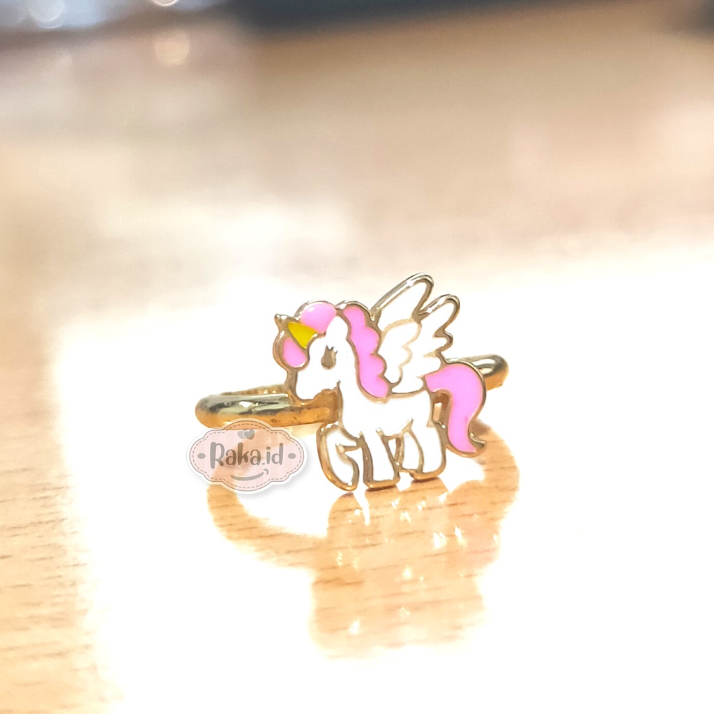 Cincin Anak Unicorn Sayap Putih Perhiasan Cantik Anak Lapis Emas 18k 800