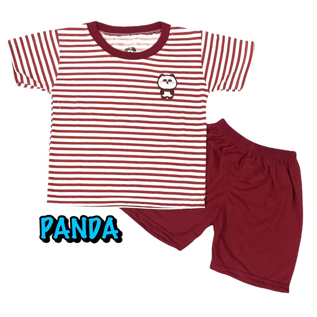 BAJU SETELAN PENDEK FASHION ATASAN CELANA OBLONG ANAK LAKI-LAKI/COWOK BAHAN KAOS KATUN BORDIR SALUR PANDA