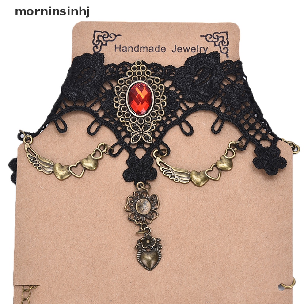 Mornin Kalung Choker Vintage Gothic Bahan Alloy Hias Kristal Untuk Wanita