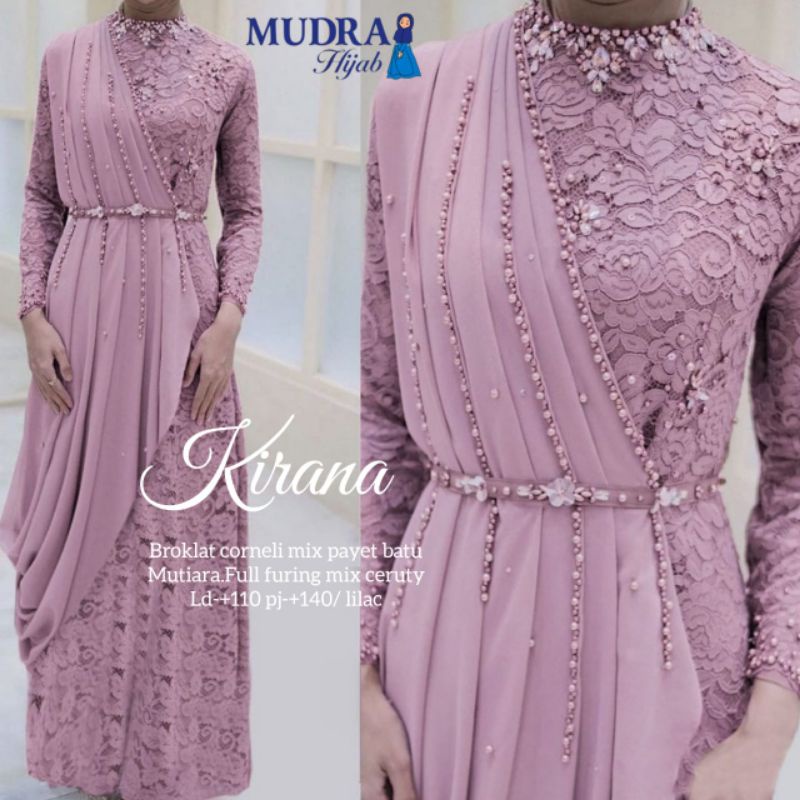 KIRANA DRESS, CNATIK MEWAH DAN ANGGUN ORIGINAL MUDRA HIJAB BAHAN BROKAT CORNEELY MIX PAYET MUTIARA M