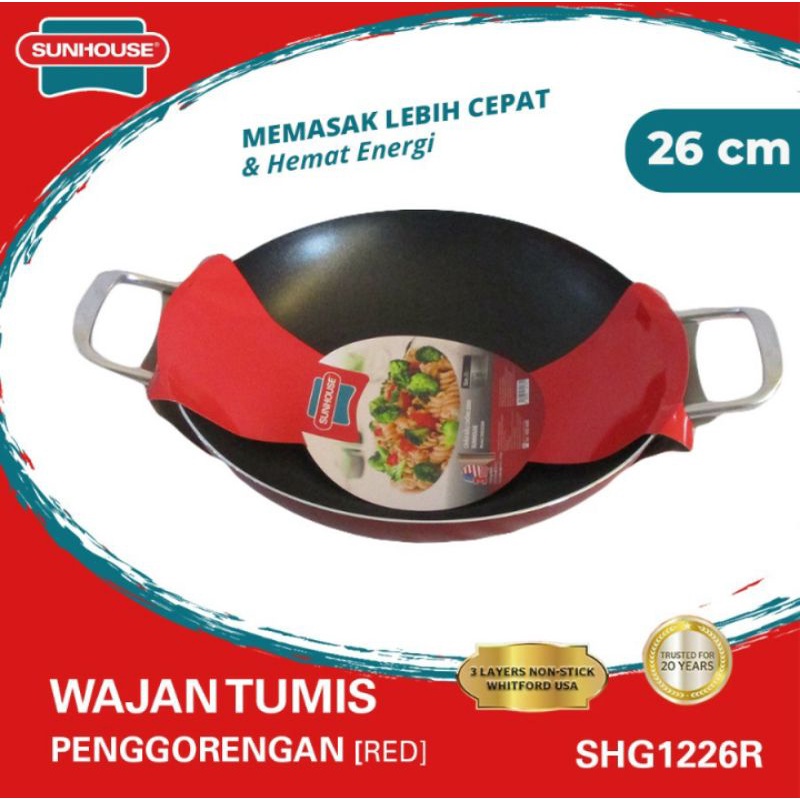 Wajan Penggorengan Tumis Sunhouse SHG1226R/ Wajan Anti lengket 26 Cm