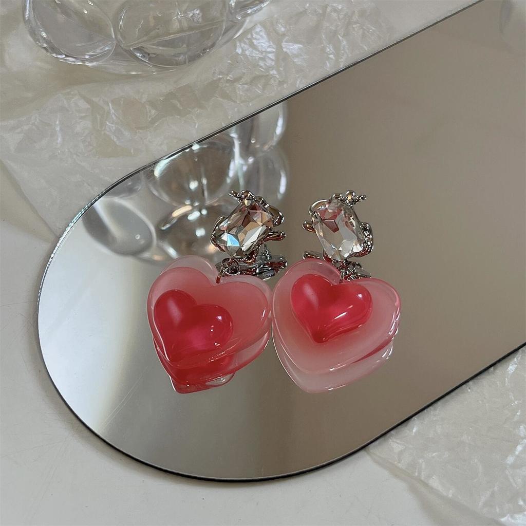 Anting Tusuk Motif Hati Warna Pink Peach Untuk Wanita