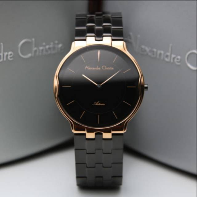 ORIGINAL JAM TANGAN PRIA ALEXANDRE CHRISTIE COWOK ROSEGOLD BLACK RANTAI ALEXANDER CRISTIE AC 8616
