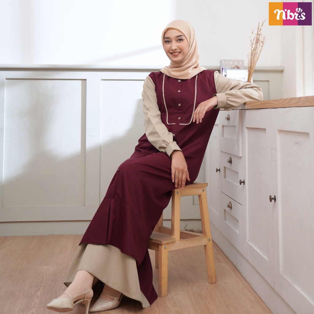 Nibras Gamis NBC 23 Bahan Toyobo Dress Fashion Muslimah Simpel Kekinian bisa COD