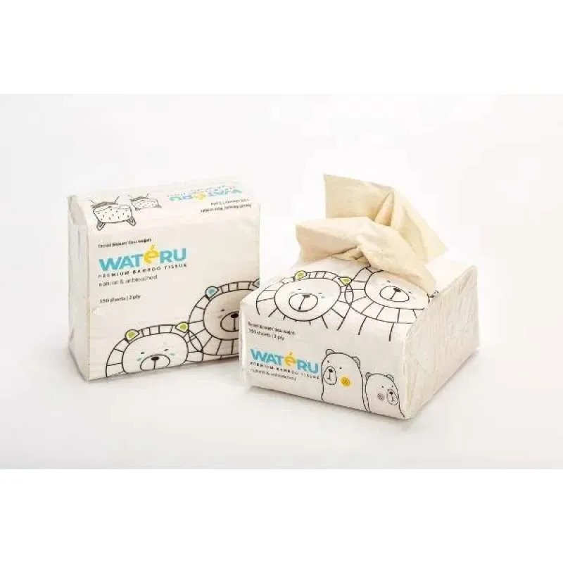 Wateru Premium Bamboo Table Pop Up Tissue [150 sheets / 2 ply] 100% Virgin Bamboo Pulp