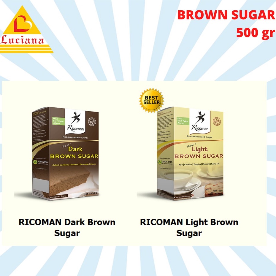 LIGHT DARK BROWN SUGAR 500 GRAM RICOMAN