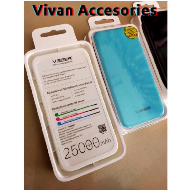 Power Bank Veger 25000mAh V16 Super Slim Original