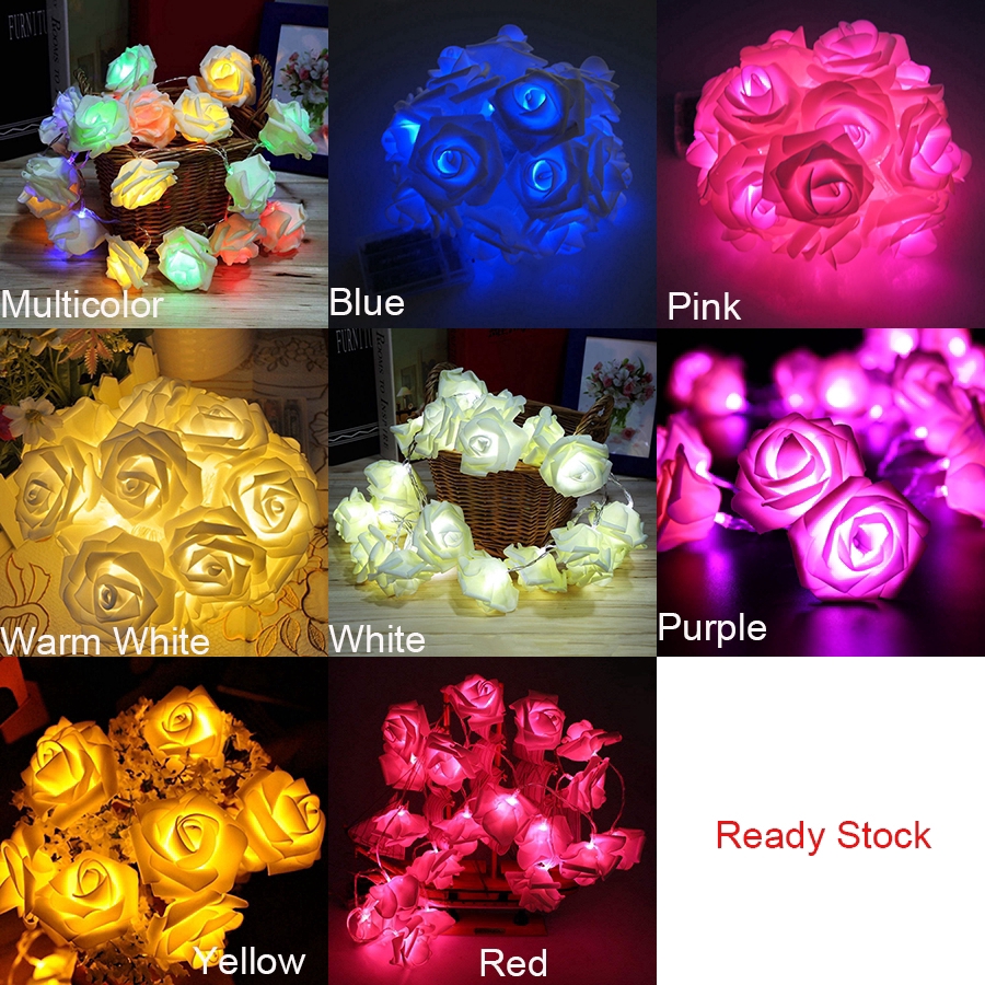 Lampu String 20 LED Bentuk Bunga Mawar Romantis untuk Dekorasi Pesta Pernikahan / Festival