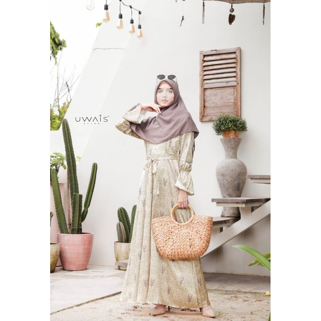 BAJU GAMIS SILK MOTIF UWAIS HIJAB ORIGINAL MULAN LONGDRESS PESTA TERBARU BUSUI MEWAH HALUS LEMBUT