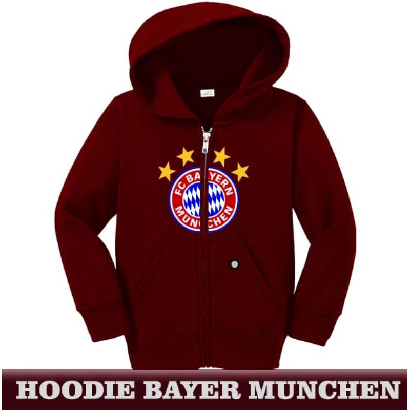 JAKET SWEATER ZIPPER HOODIE CLUB BOLA BAYERN MUNCHEN MAROON UNISEX PRIA PREMIUM WATERPROOF ORIGINAL