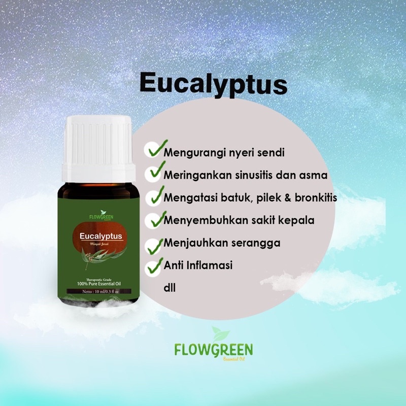 Eucalyptus Essential Oil Flowgreen Diffuser Humidifier - Minyak Essential Aromaterapi