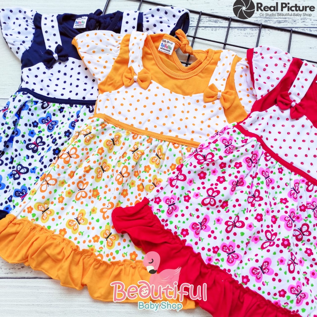 Dress Bayi Perempuan Motif Buttefly Flowers / Rok Baju Bayi Perempuan  Merk Syifana / Baju Bayi Perempuan/ Baby.ou