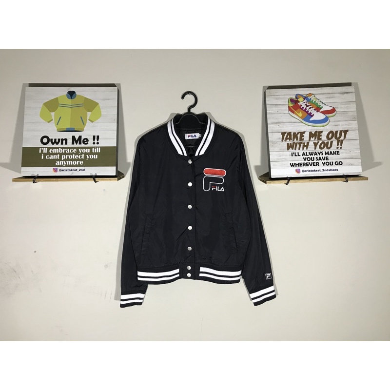 jaket bomber varsity fila original cewek hitam black second bekas