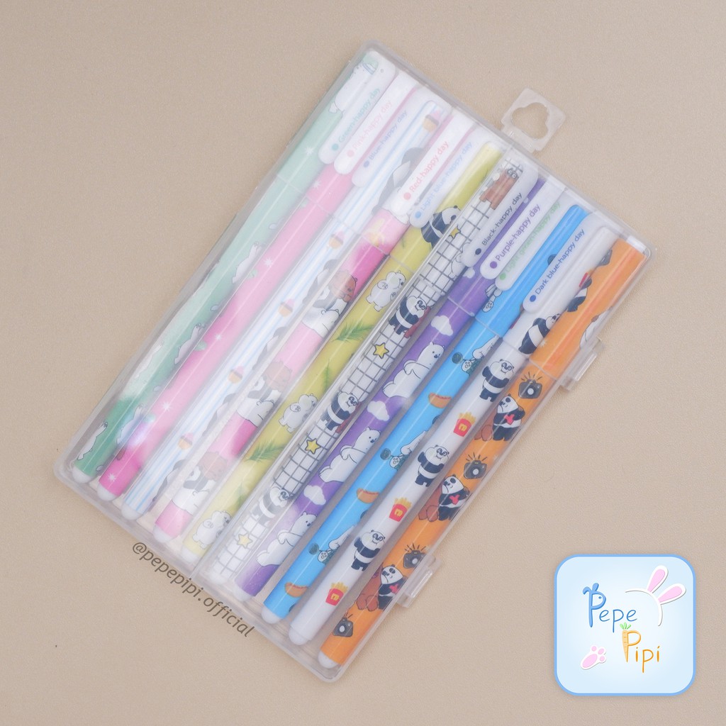 Pena 1 Set isi 10  Warna Warni Pena Warna Motif Pulpen Bolpen Marble Bolpoin Pen