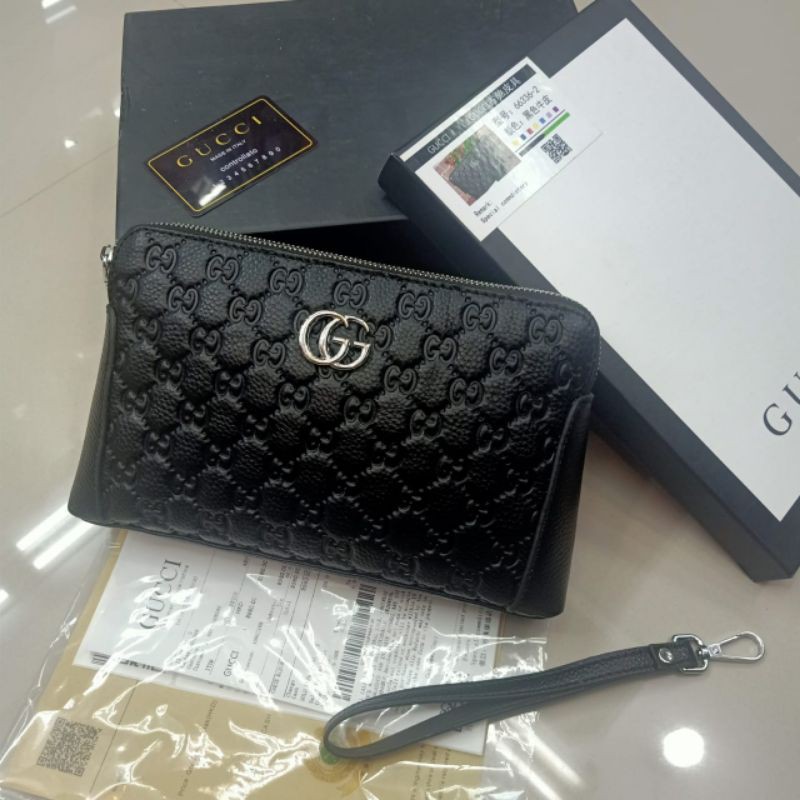 Handbag Gucci GG Embos Clutch Tas Tangan Kulit Asli Impor