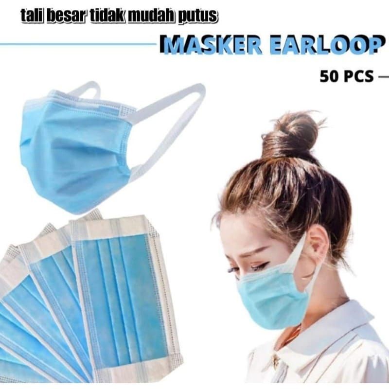 Masker 3 ply disposable (50pcs) MASKER 3 PLAY EARLOP DISPOSABLE berizin resmi RANDOM