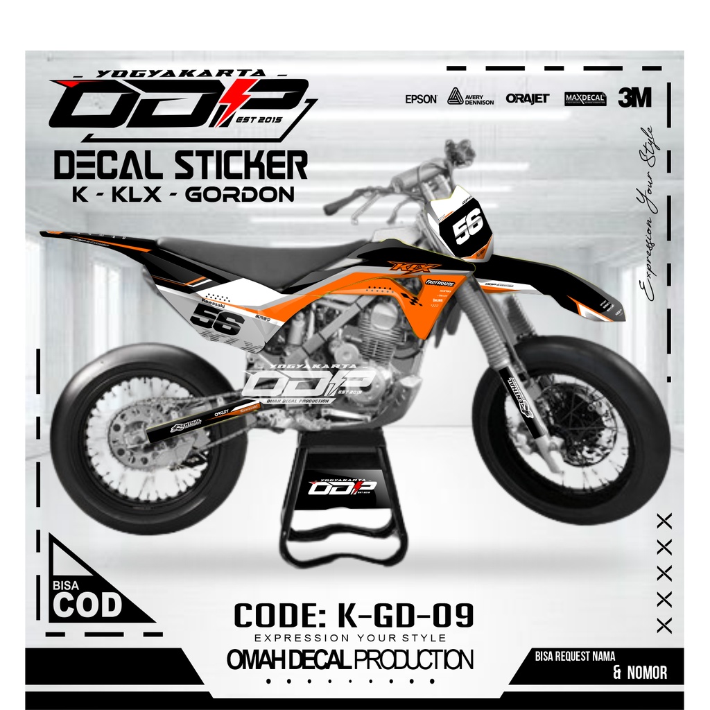 DECAL GORDON FULL BODY AKSESORIS VARIASI STICKER MOTOR KAWASAI KLX GORDONS DEKAL MOTIF SUPERMOTO STI