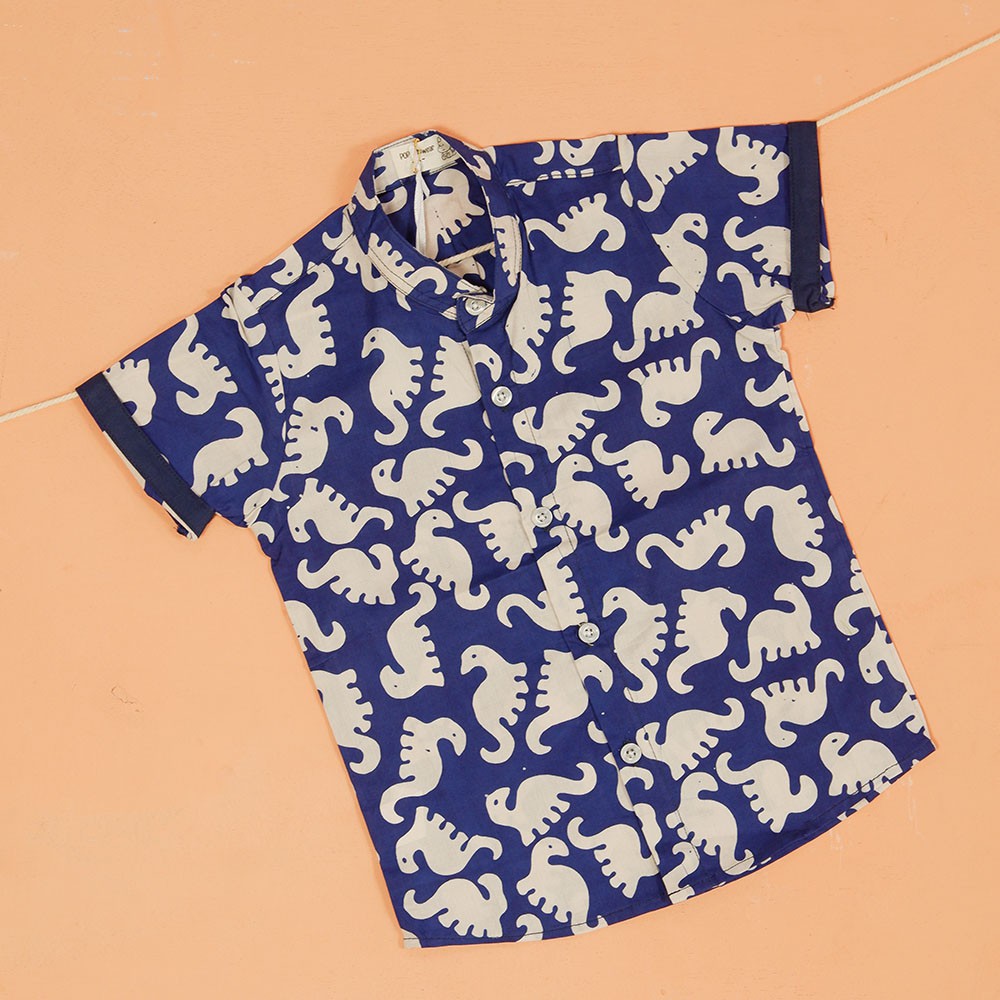 

Pop Kidswear Dino Batik Blue - Kemeja Batik Anak Dinosaurus Katun Cap