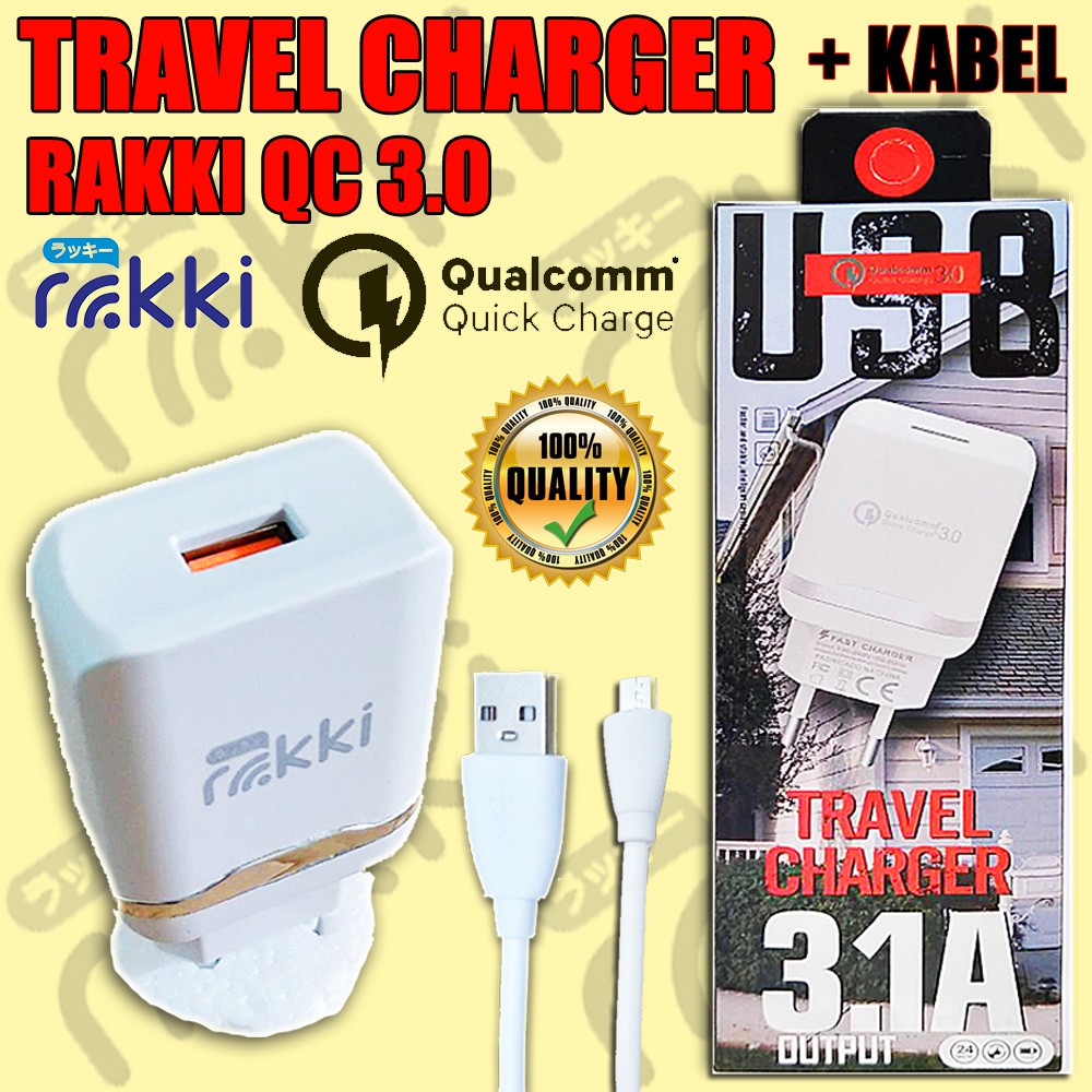 TRAVEL CHARGER RAKKI QC 3.0 + KABEL DATA