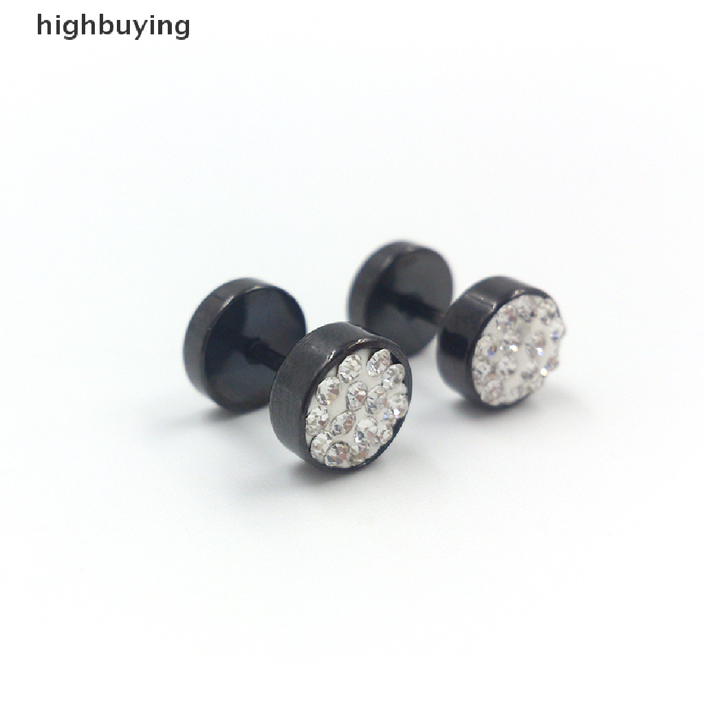 Hbid 1 Pasang Anting Tusuk Bentuk Barbel Bahan Stainless Steel Warna Hitam / Silver Untuk Pria