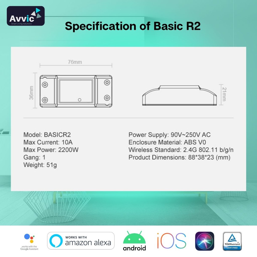 Sonoff Basic R2 1Gang/Channel -WiFi Smart Switch -Saklar Pintar IoT Saklar Pintar Otomatis Nirkabel