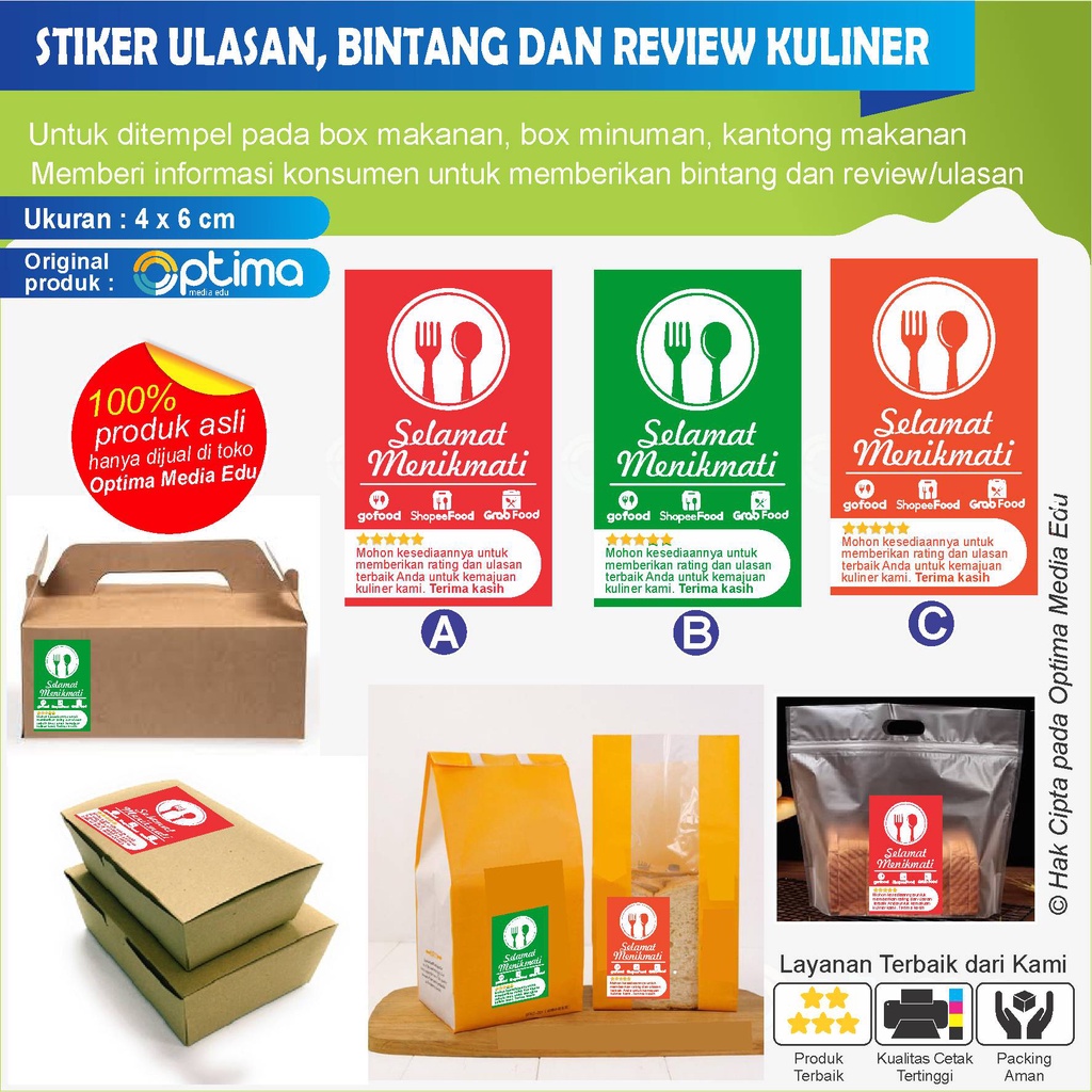 

STIKER TEMPAT MAKAN/DUS MAKAN/ BOX MAKAN/ REVIEW, ULASAN DAN BINTANG DARI PEMBELI