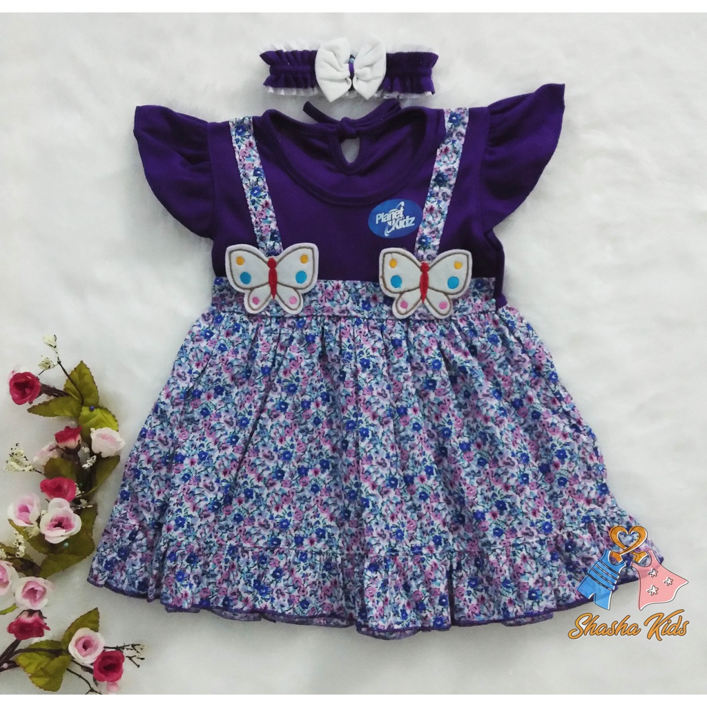 [S-020] Baju Bayi Perempuan/Dress Bayi  Perempuan Planet Kids Kupu-kupu   Murah   0-6bln Bonus BANDANA