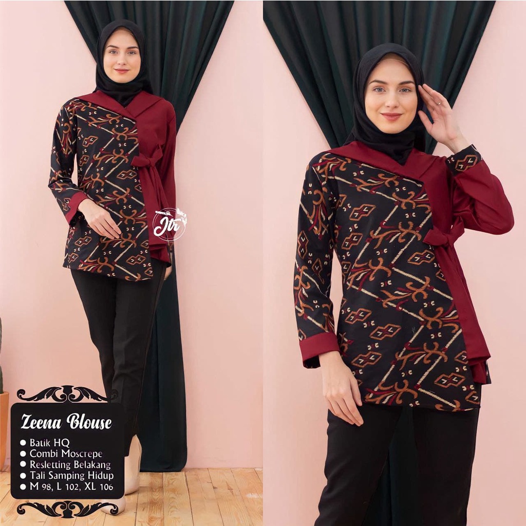 tey-17 Batik wanita ASJ SA HRB026 Kenongo Kemeja Tosca Pendek-songket marun