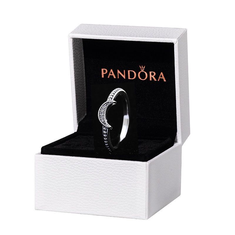 Pandora Cincin 925 Silver Desain Bulan Aksen Berlian Kubik Zirkonia Gaya Klasik Untuk Pernikahan