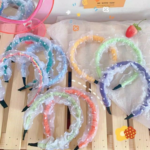 Bando korea bando scrunchie organza dot aneka warna