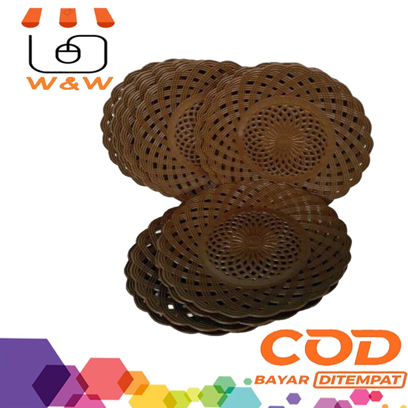Piring Anyam Rotan Plastik Lusinan Piring Saji Motif Rotan