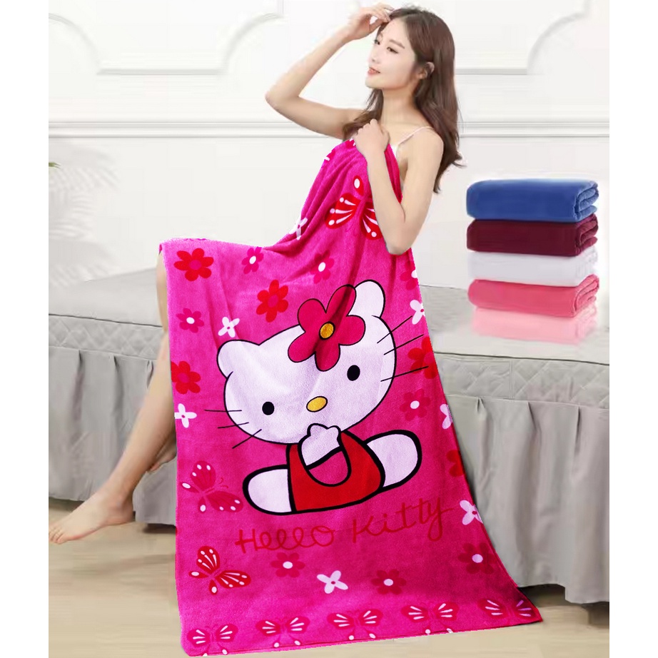 Handuk Karakter 100% Microfiber Ukuran 70x140 Import Motif Hellokitty