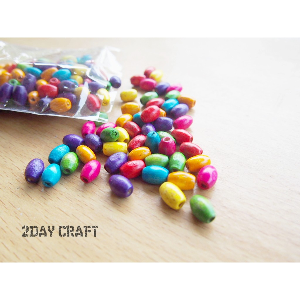 Mote Kayu Warna Warni Oval - Manik Kayu - Mote Anak