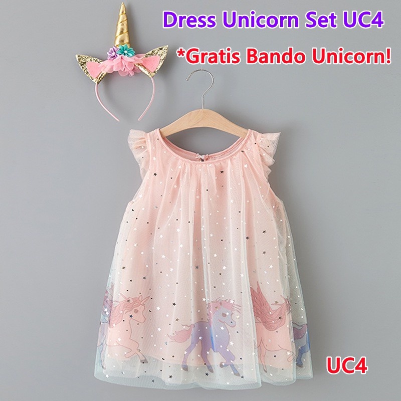 Limited Dress Anak Perempuan Lengan Pendek Motif Unicorn Impor