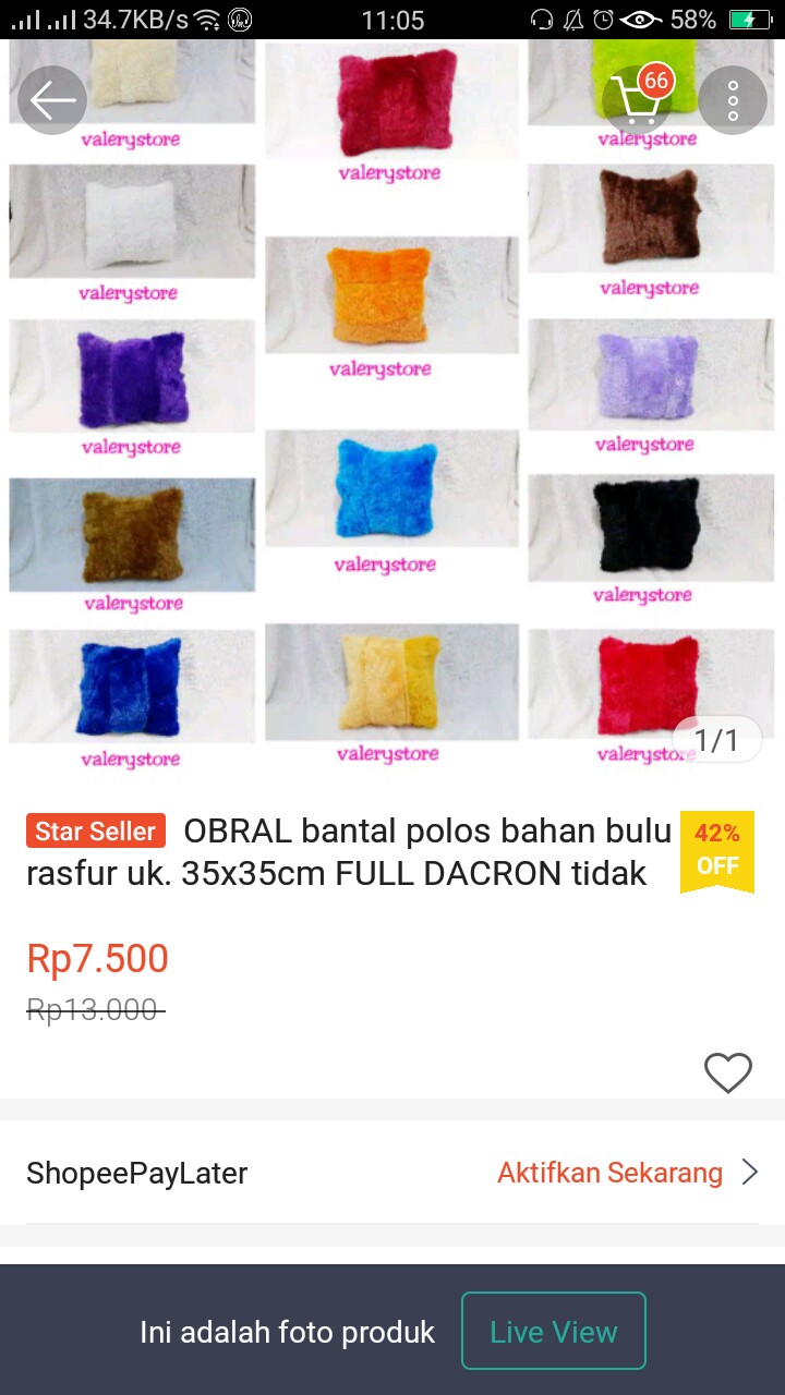 Obral Bantal Polos Bahan Bulu Rasfur Uk. 35x35cm Full Dacron