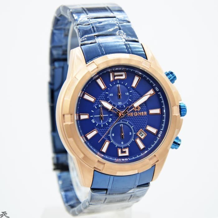 Jam Tangan Pria Hegner 1652g-3 Blue-Rosegold Original