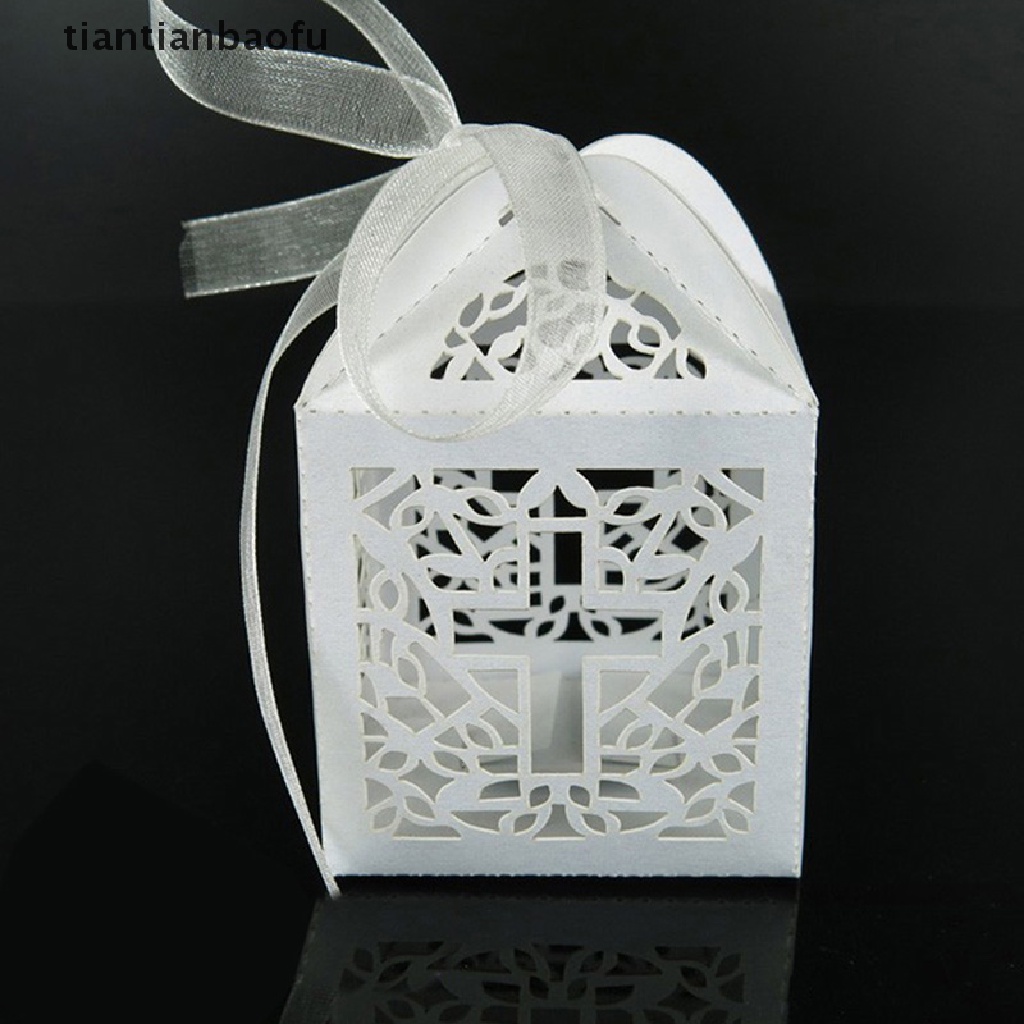 [tiantianbaofu] 10/50/100pcs Wedding Party Favor Cross Paper Candy Gift Boxes With Ribbon Boutique