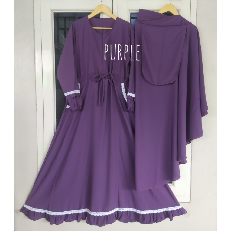 (COD) TERLARIS..!! GAMIS SET SYARI NABILAH/GAMIS WOLFIS SYARI SET HIJAB DAN CADAR-Purple