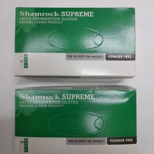 Sarung Tangan SHAMROCK SUPREME LATEX Powder Free isi 100 pcs/box