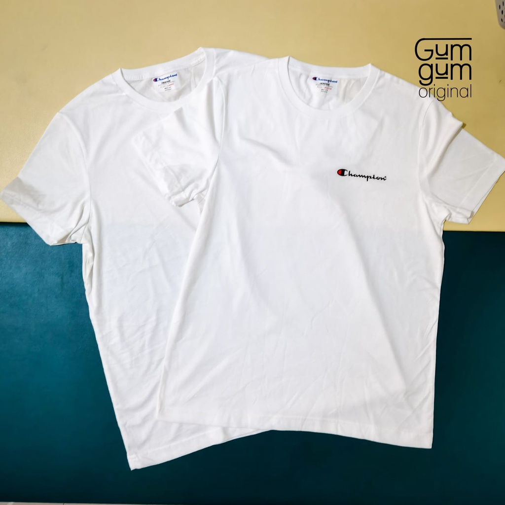 T-Shirt Champion Original - Small Logo Putih (Kaos Pria Wanita / Unisex)
