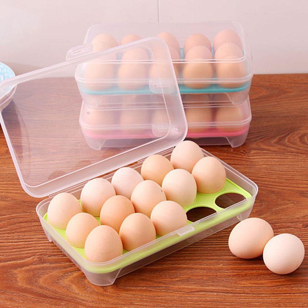 Solighter Kotak Penyimpanan Telur Portable Bening Pengawet Makanan 15kisi Egg Tray