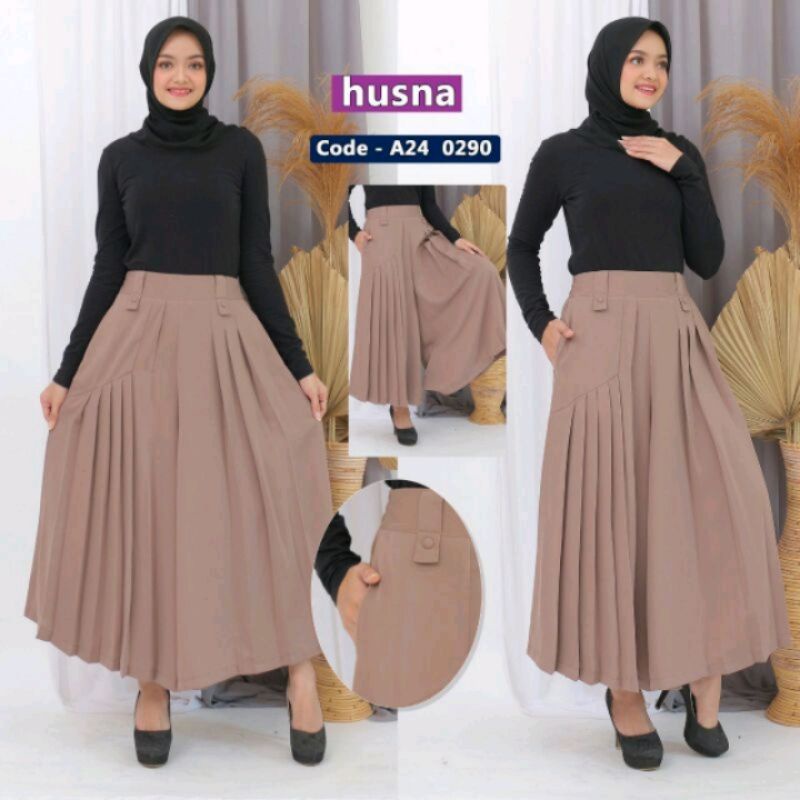 Celana Kulot HUSNA ORIGINAL Model Kantong Rempel Terbaru Viral Kekinian Fashion Muslim Bawahan Wanit